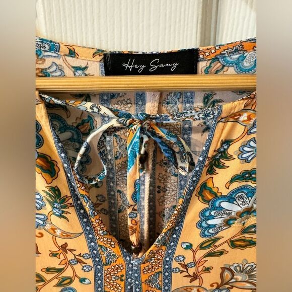 Hey Samy Smock Midi Dress In Blue & Mint Mixed Floral Printed Size M - Picture 6 of 12